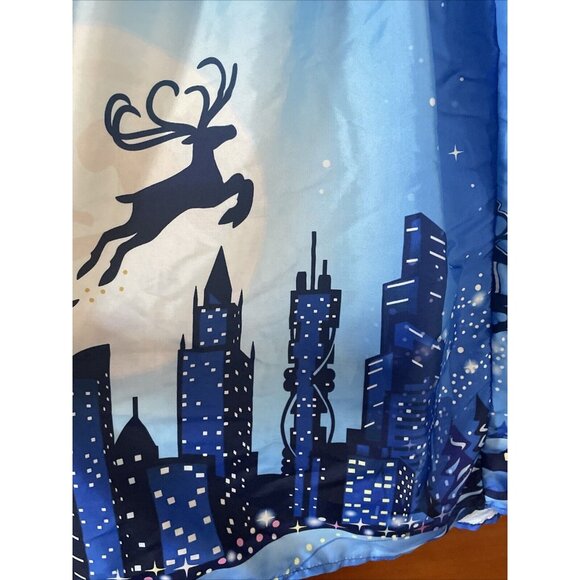 Moking Top Womens Christmas Dress Small Santa Long S Black Blue Reindeer NYC - Picture 10 of 12